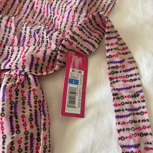 Xhilaration Pink, Red and Purple Kimono Floral Baby Doll Top Sheer Size Large - Picture 6 of 7